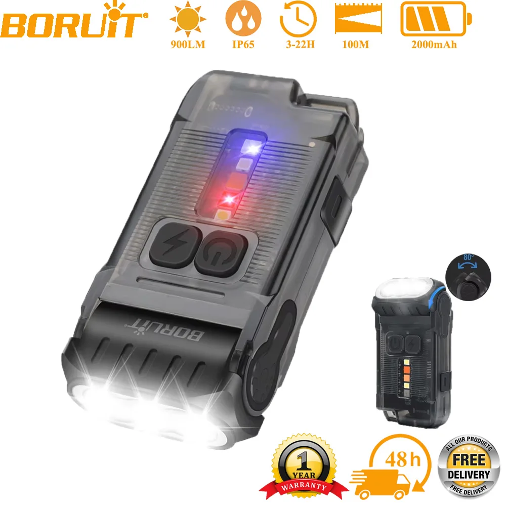 

BORUiT V30 EDC LED Flashlight Power Bank Work Light Type-C Rechargeable Torch Camping Pocket Lantern with Magnet Buzzer & Clip