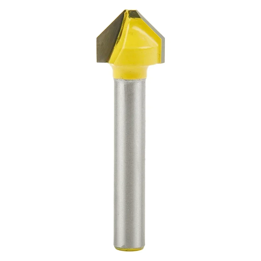 Cutting Performance Acrylic Router Bit Milling Cutter High Strength V-shaped Yellow/Silver 6mm Shank 90 Degree