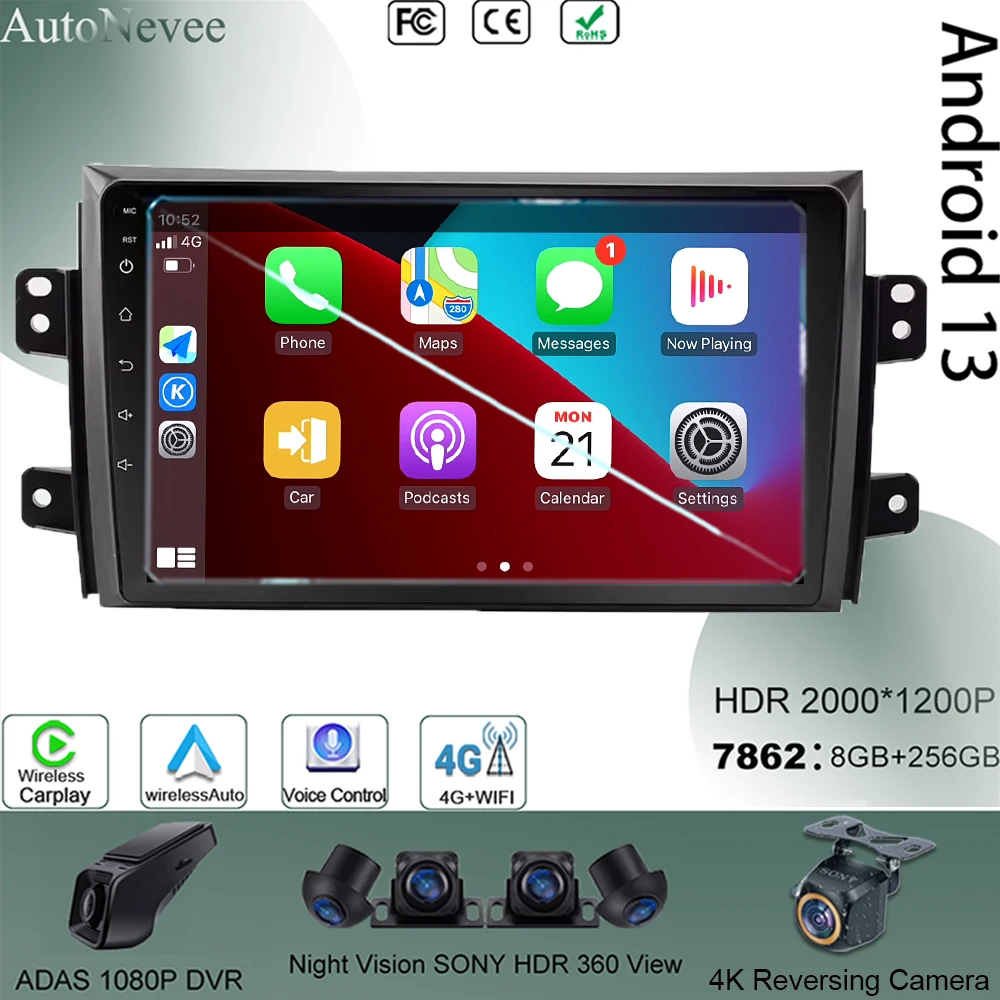 

Android 13 радио для Suzuki SX4 2006-2013 для Fiat Sedici 2005-2014 Carplay NO 2din Автомагнитола Автомобильный мультимедийный GPS Bluetooth