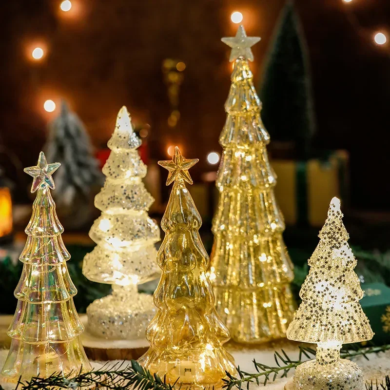 Glowing Glass Christmas Tree Ornaments Home Luminous Desktop Decoration Led Night Light Party Xmas Decorations Festival Kid Gift - Image 2