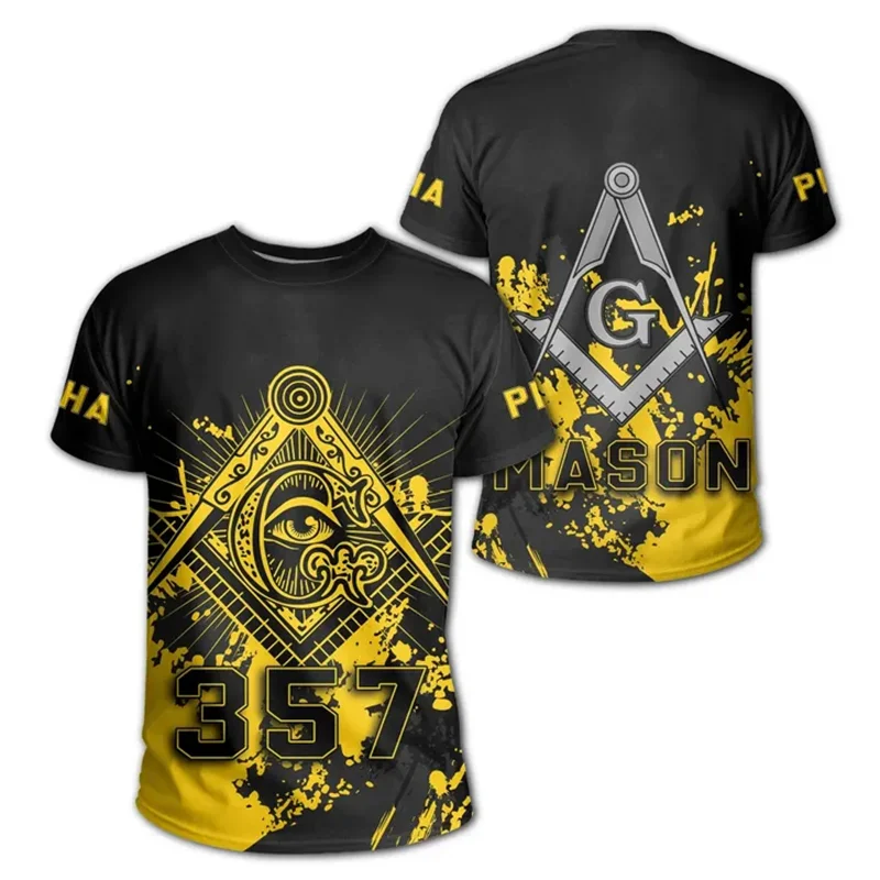 

Hot selling 3D printed men's T-shirt, fashionable punk Freemason pattern T-shirt, street women's T-shirt, oversized loose top