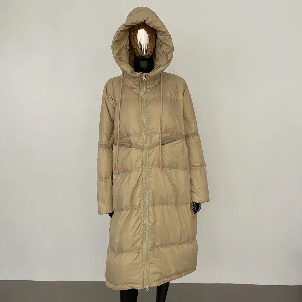 

Casual New Hooded Winter Women White Duck Down Jacket Thick Warm Loose Parkas Outwear Pockets Oversize Long Puffer Coat Female