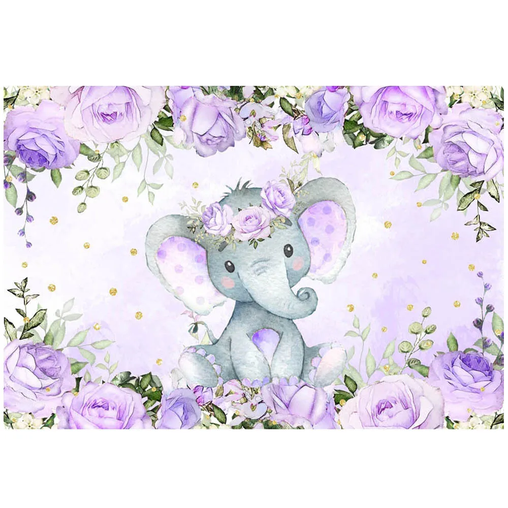 Mocsicka الفيل الصغير الأرجواني زهرة استحمام الطفل خلفية الوليد طفلة حفلة عيد ميلاد صورة خلفية راية الديكور