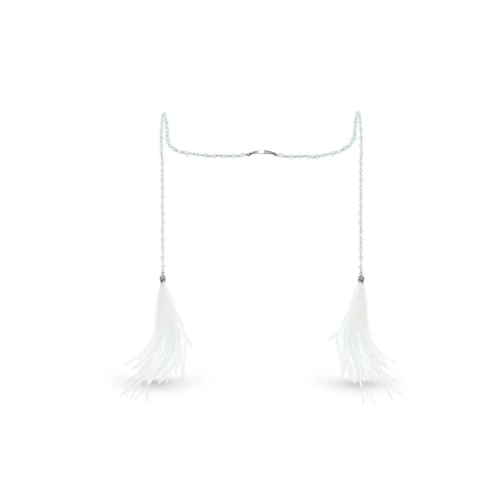 Etnische witte veer gezicht keten kwastje vrouw kostuum accessoires handgemaakte eenvoudige buikdans kraal masker keten maskerade sieraden