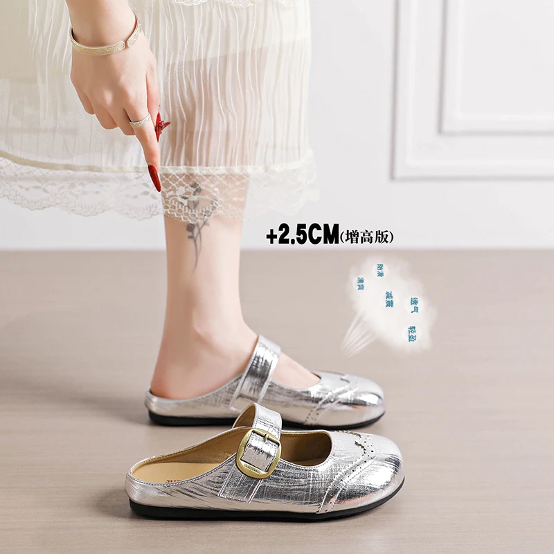 

Spring Summer New Closed Toe Mule Flats, Lazy Slip On Half Slippers For Casual Daily Outdoor Wear