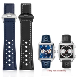 Breathable Genuine Leather Watchband 22mm For TAG HEUER MONACO CARRERA CBL2115 Men's Leather Watch Strap Folding Buckle Bracelet