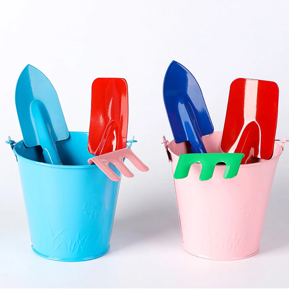 1 set 1 Set Kids Gardening Tools Mini Shovel Rake Hoe Bucket Outdoor Planting For Children Family Garden Yard Sand Beach