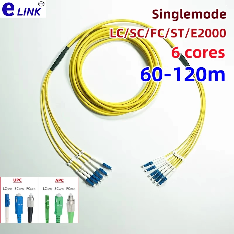 

60-120m 6 cores LC-LC fiber patchcord Singlemode 100m80m bundled jumper SC FC ST E2000 SM optical fiber patch lead 6C bundle