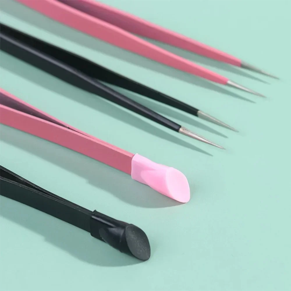 1 pz pinzette per unghie con testa di pressatura in silicone per adesivo strass raccoglitore dritto curvo manicure strumento per nail art NAT070