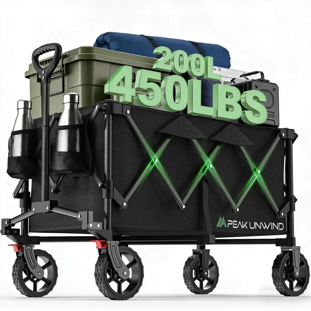 

Складная тележка-вагончик на колесах, пляжная тележка-вагончик повышенной грузоподъемности 450 фунтов, легкая портативная складная универсальная тележка-вагончик