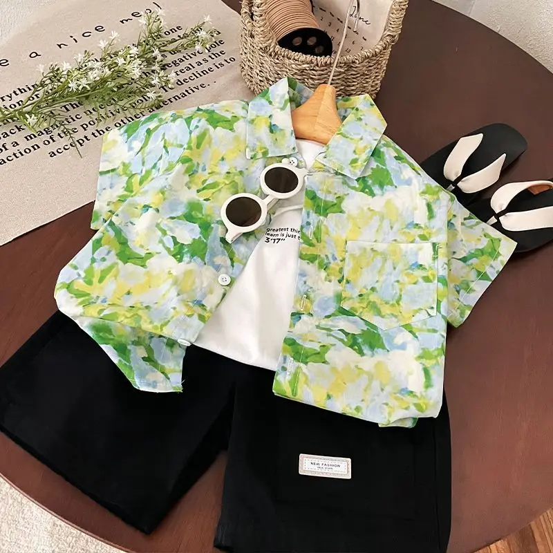 

Kids Boy's 100% Cotton Floral Short Sleeve Shirt Summer Resort Beach Style Hot Sale