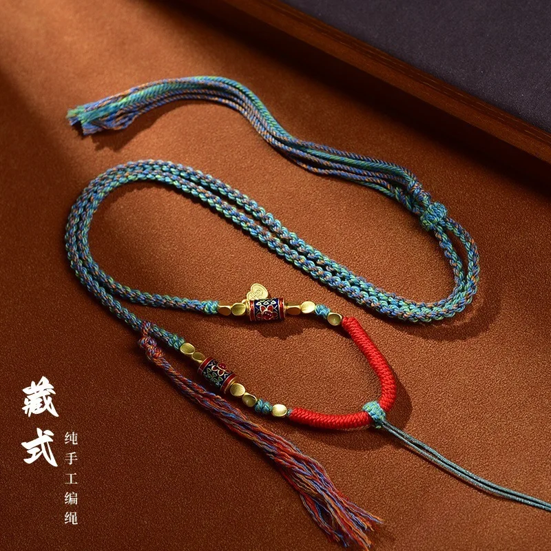 

Tibetan Style Fully Hand Woven Tangka Buddha Brand Necklace Honey Wax Jade Pendant Rope Adjustable Lucky Jewelry
