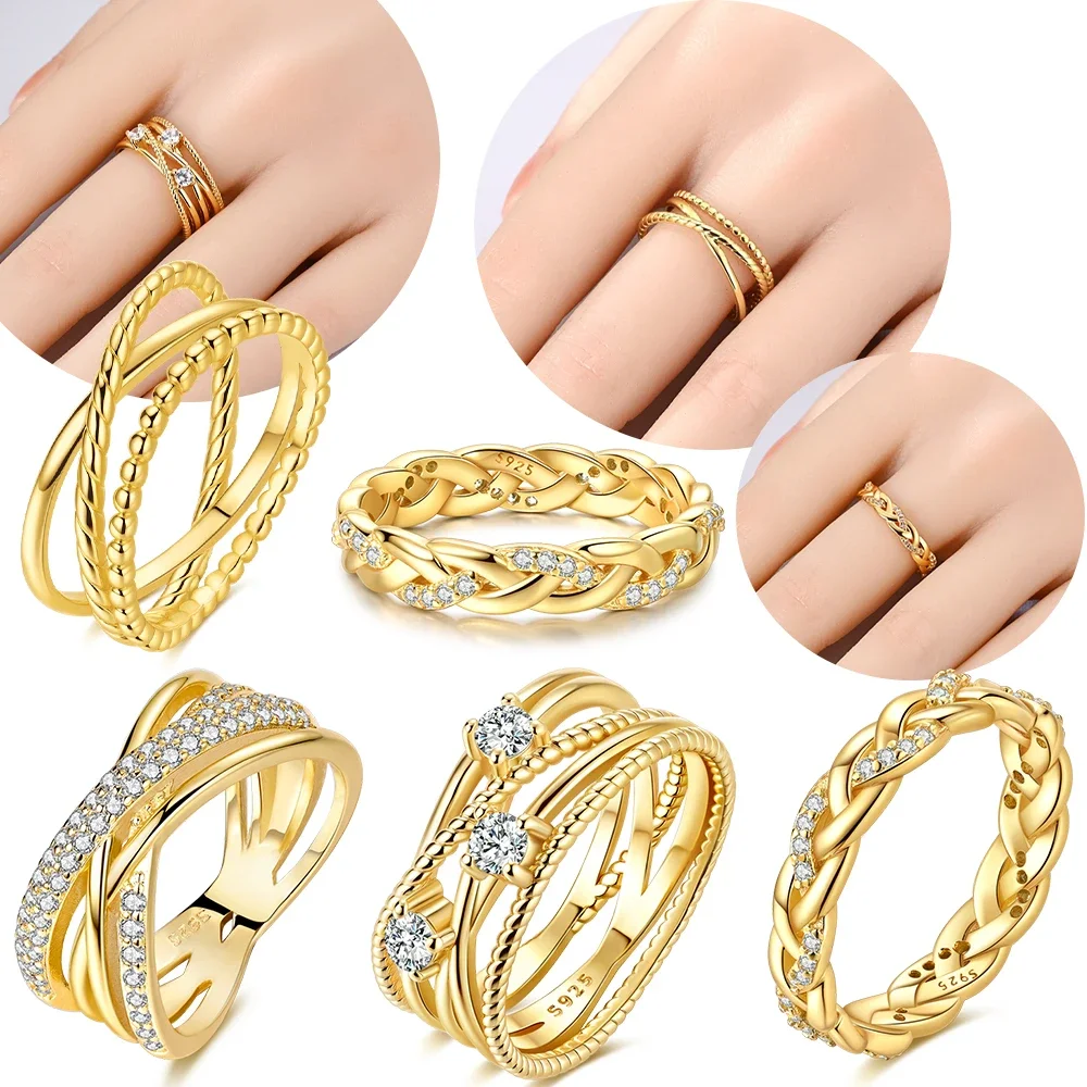 

Оригинальное многослойное изысканное золотое кольцо, подвески из стерлингового серебра 925 пробы, женские ювелирные изделия, прекрасный подарочный набор аксессуаров на день Святого Валентина