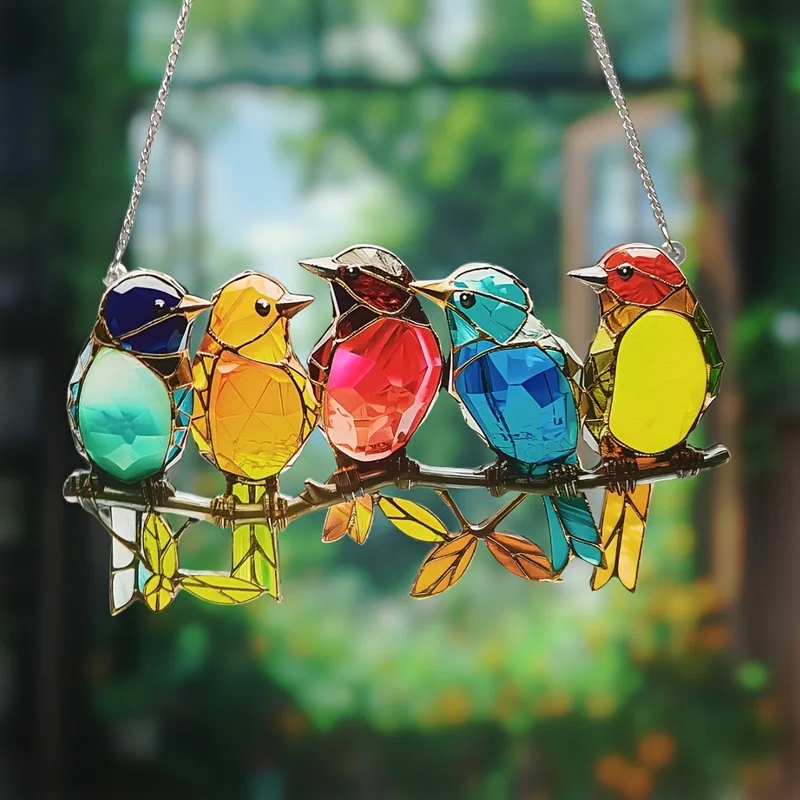 Charming Bird Shape Sun Catcher Acrylic Chain Pendant Decorative Car Keychain Backpack Pendant