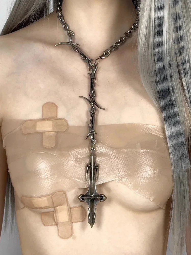 Punk-Rock-Schmuckset für Damen und Herren, Gothic-Kreuz-Anhänger, Ketten & Ringe, Auffällige Statement-Schmuckkollektion