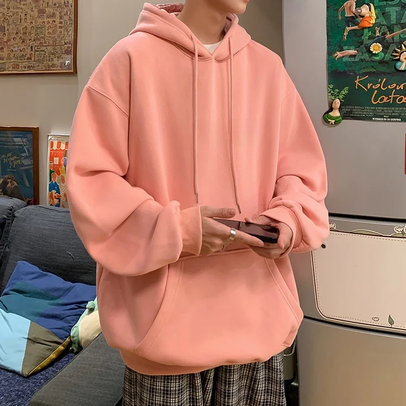 

Розовая толстовка с капюшоном для мужчин, весенне-осенняя, свободная, повседневная верхняя одежда, модная, с принтом, для мальчиков, уличная одежда