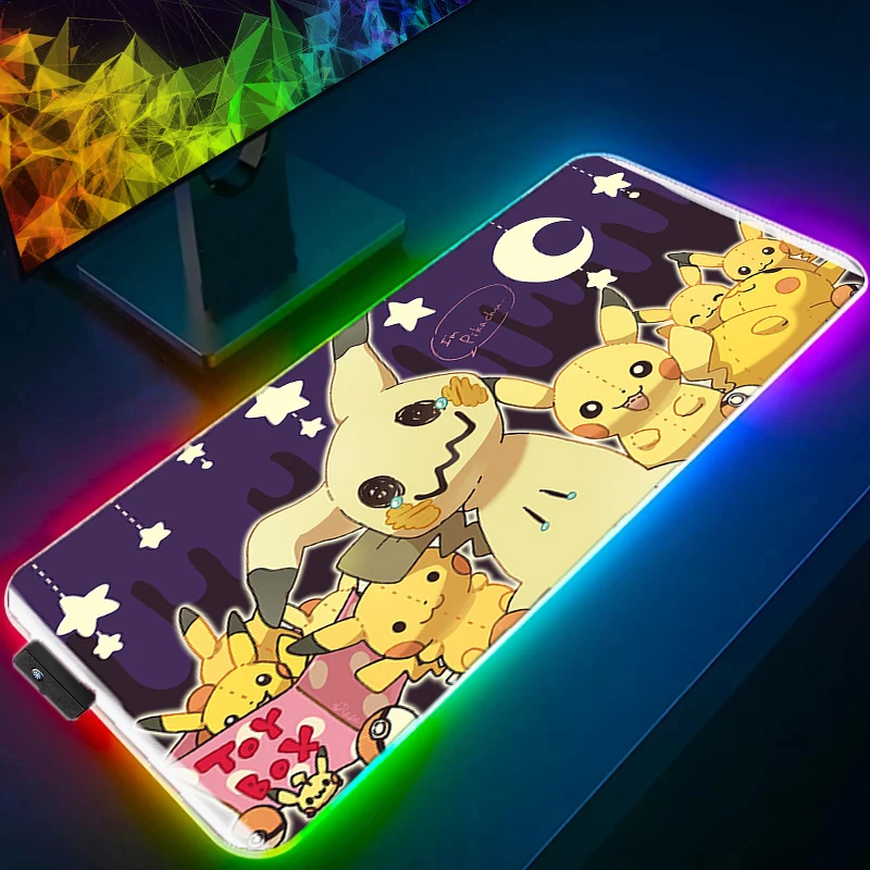 Imagem -05 - Led Rgb Pokémon Mouse Pad Padrão Mimikyu Borda de Bloqueio Mousepad Tapete de Borracha Desk Gamer Cup Mat