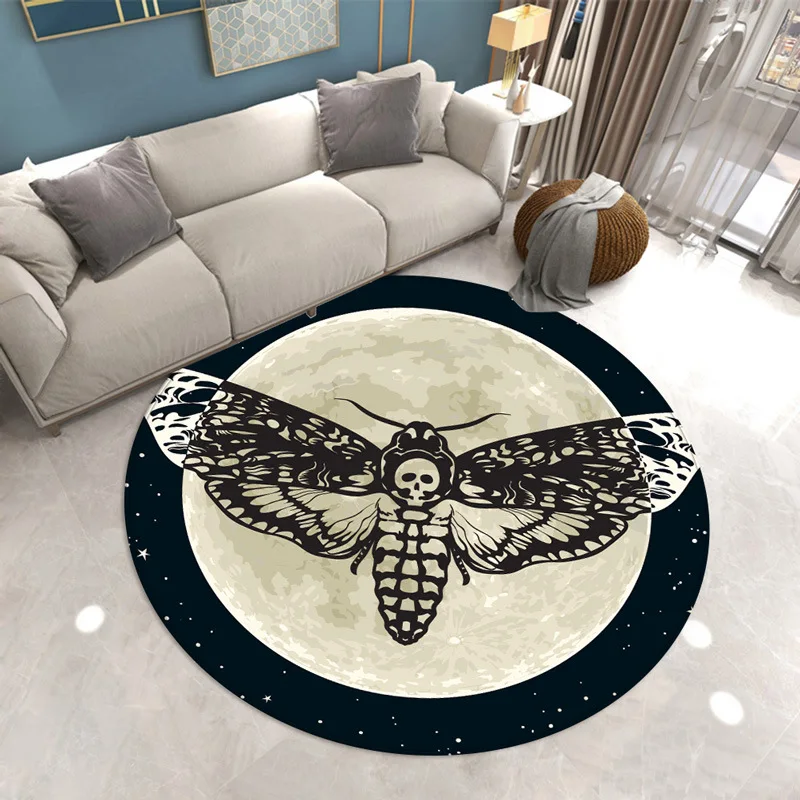 Flannel Rug Round Gothic Sofa Cushion Bedroom Bed Front Bedside Moth Pattern Rugs Living Room Foam Memory Carpet Dropshipping