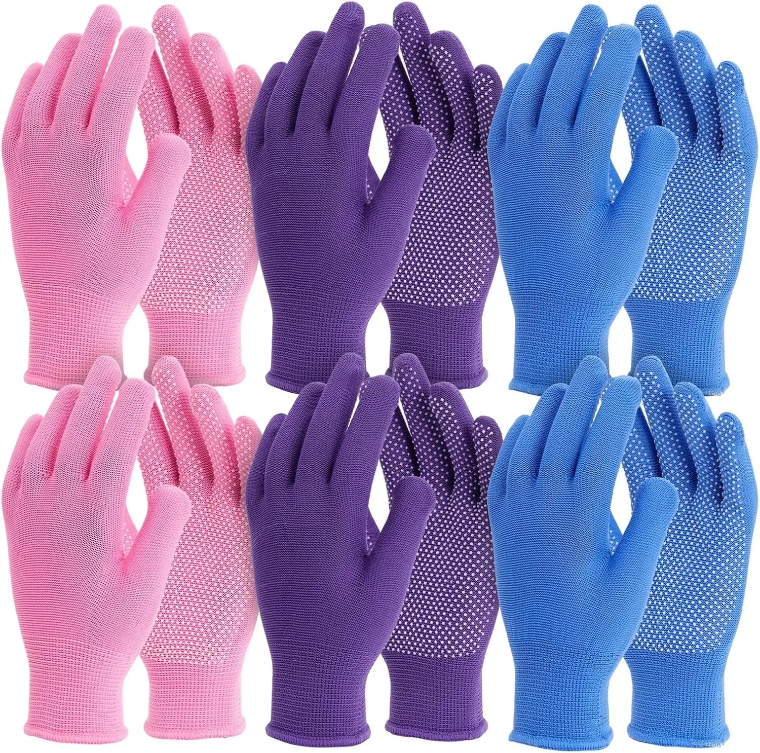 

Садовые перчатки для женщин - 6 пар (12 штук), розовые, фиолетовые и синие - перчатки для садоводства, устойчивые к царапинам и порезам - дышащие, износостойкие.