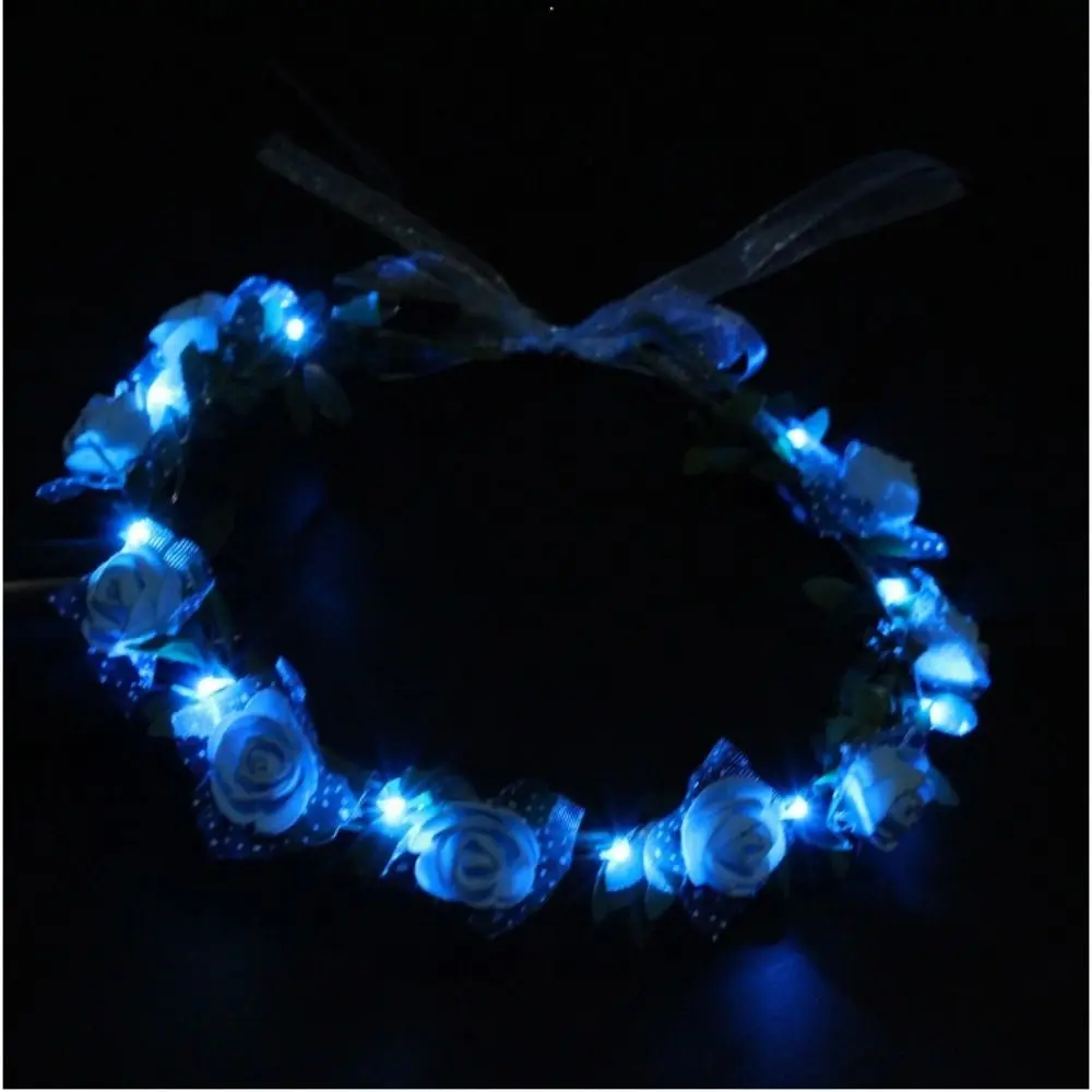 

Elegant Fashion Rose Flower Party Luminous Wedding Crown Flower Headband Women Headwear LED Light Garland Wreath Decoration