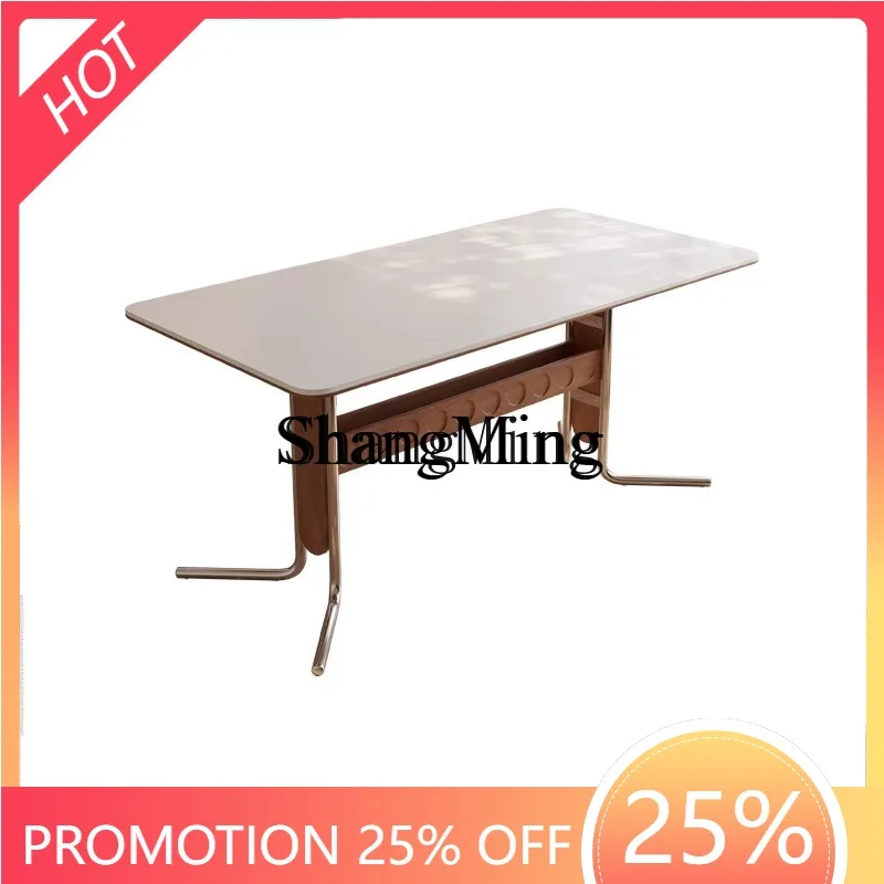 

CL wood medium and ancient style rock slab dining table household small cream style light luxury dining table