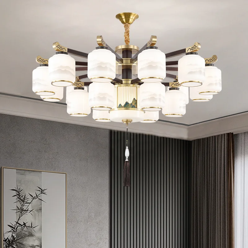 New Chinese-style all-copper solid wood living room bedroom light, simple and atmospheric retro