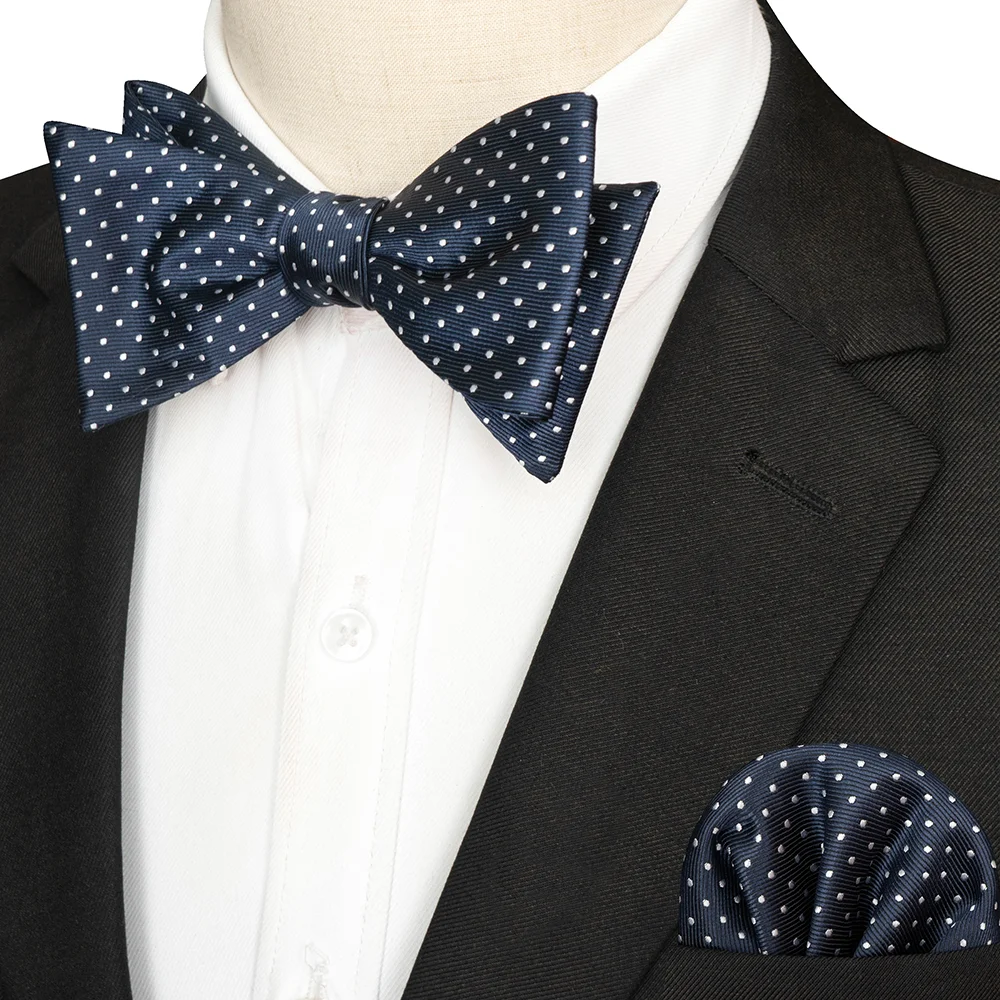 EASTEPIC Gestreifte Fliege für Herren, Einstecktuch-Set, kariertes Accessoire, Paisley-Krawatte, Blumenmuster, gepunktet, reines Schwarz, Abendparty – Detail 17