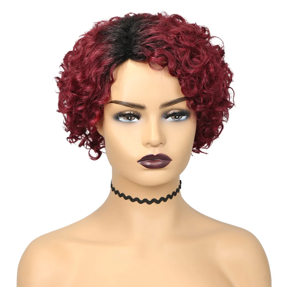 Short Curly Human Hair Wigs Afro Kinky Curly Side Part Short Bob Pixie Cut Glueless Wig Brazilian Remy Human Hair For BlackWomen