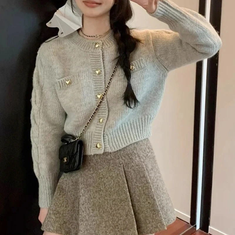 

Casual Crew Neck Cardigan Women Sweater New Autumn and Winter Short Coats Elegant Loose Casual Knitted Jacket Women's Clothing