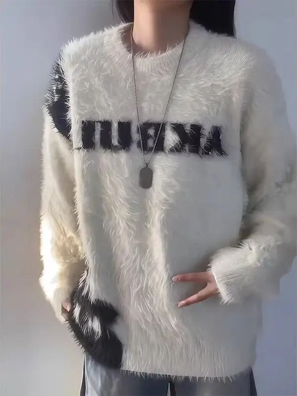 

Мужской свитер с круглым вырезом Ne Camere, зимний, теплый, вязаный, повседневный, свободного кроя, с длинным рукавом, в американском стиле