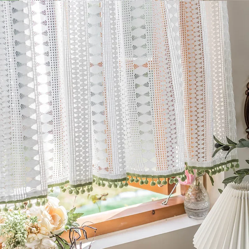American Lace Gauze Fashion Curtain Door Elegant Curtains Kitchen Partition Korean White Half Short Decoration Rideaux Voilage
