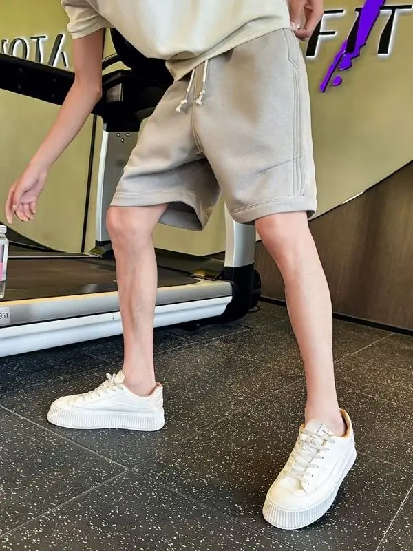 

New 2025 Men's Faionable Pure Color Elastic Waist Five-Quarter orts Casual Wear Resistant Durable Youthful Sle Summer