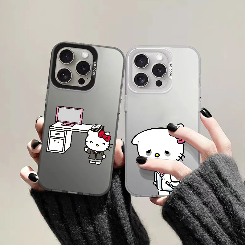 Рабочий забавный чехол для телефона K-KitttyS для iPhone 16, 15, 14, 13, 12, 11 Pro Max Plus, цветной противоударный серебряный чехол на заднюю панель