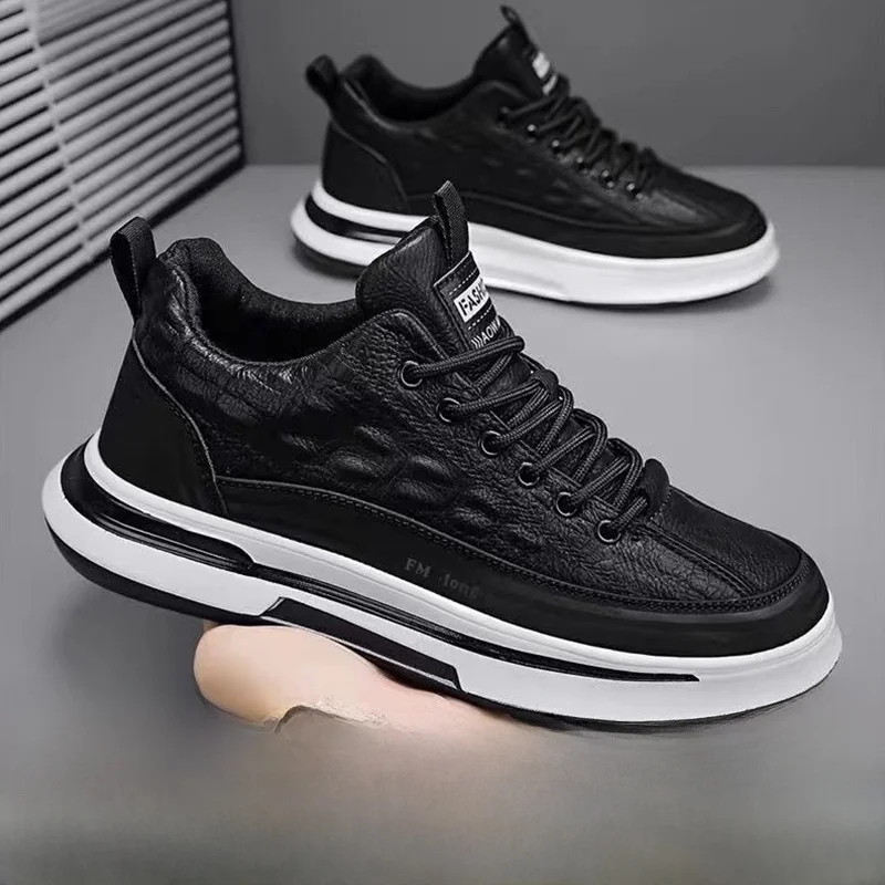 New Season Pure Color Men's Shoes Leather Surface Breathable Work Shoes Thick Bottom Casual Board Shoes Sports Shoes
