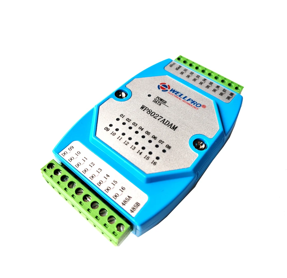 Módulo de saída digital wp8027adam 16do, optoacoplador isolado, comunicações rs485 modbus rtu