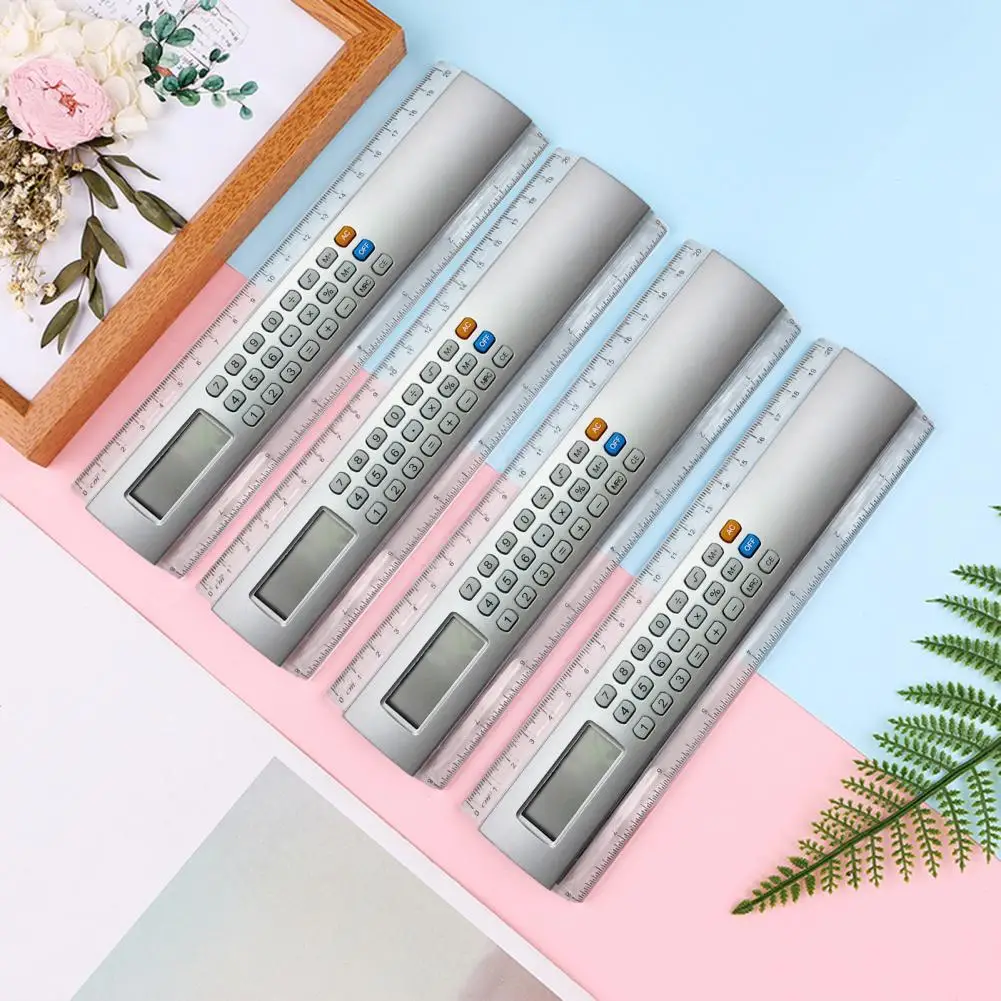 20cm  Creative Small Handheld 8 Digits Calculator Ruler Battery Powered Angle Ruler Lightweight   for School