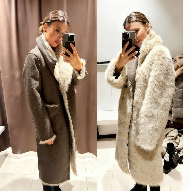 

Длинное двустороннее пальто из искусственного меха CharmCant для женщин, новинка зимы 2025 года, элегантный топ, пушистый кардига, популярная верхняя одежда, женские куртки