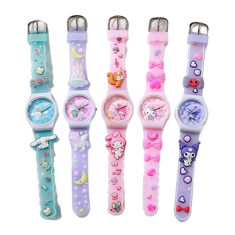 

Детские наручные часы Sanrio с героями мультфильмов, кварцевые часы «Hello Kitty», часы Kuromi, праздничные подарки, детские часы для девочек