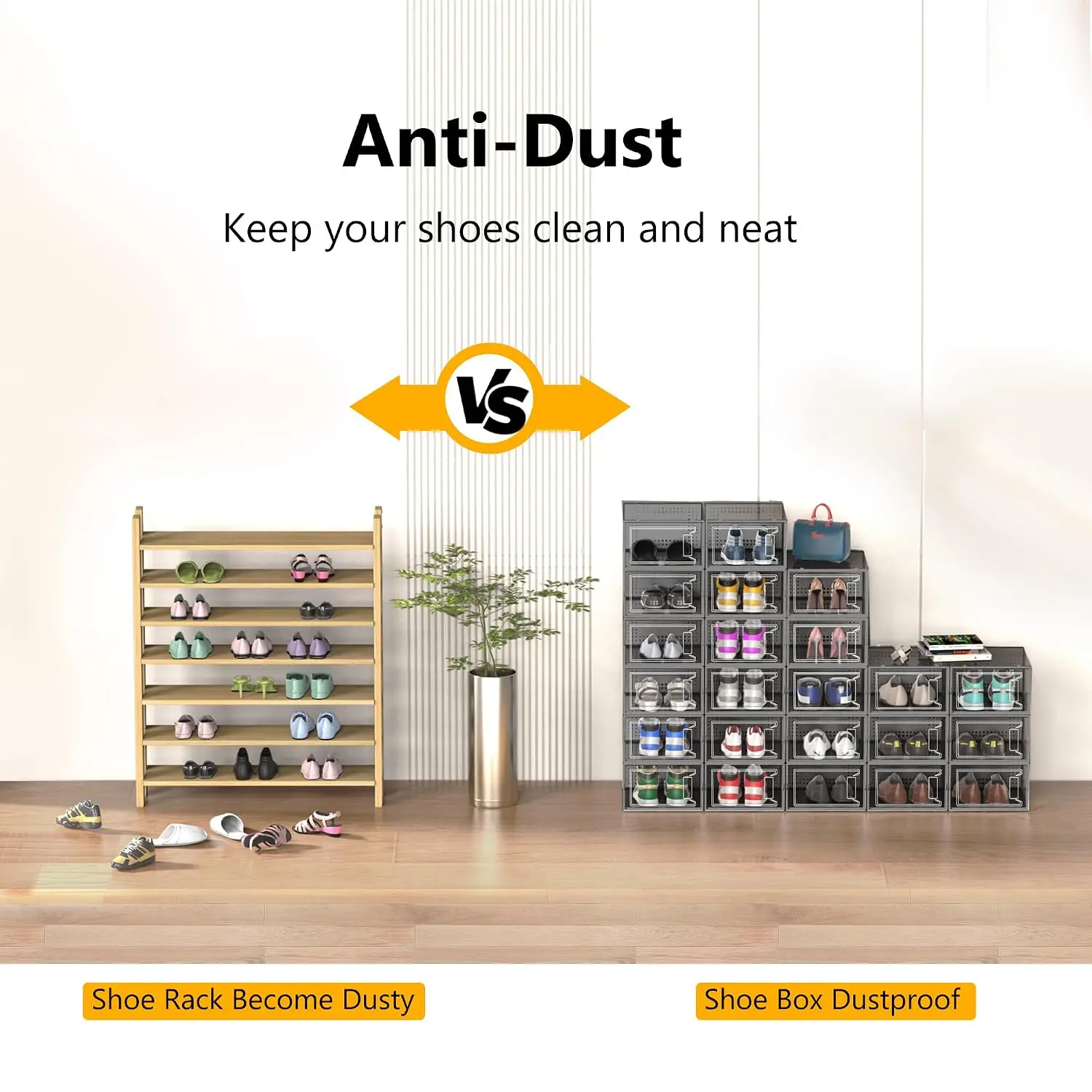 Clear Plastic Shoe Boxes Stackable Sneaker Organizer with Lids for Closet Space Saving 13.1
