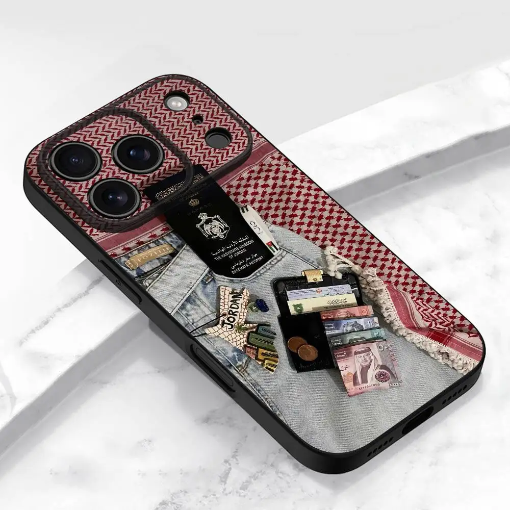 Coque de téléphone avec emblème National Jordan, drapeau passeport, pour iPhone 17,16,15,14,13,12,11,Pro,Max,Plus,E,Air,Mini, housse de protection noire