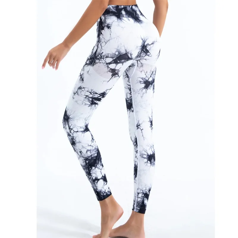 2025new outono feminino tie-dyeseamless pêssego bunda cintura alta calças estiramento fitness esportes correndo calças femininas