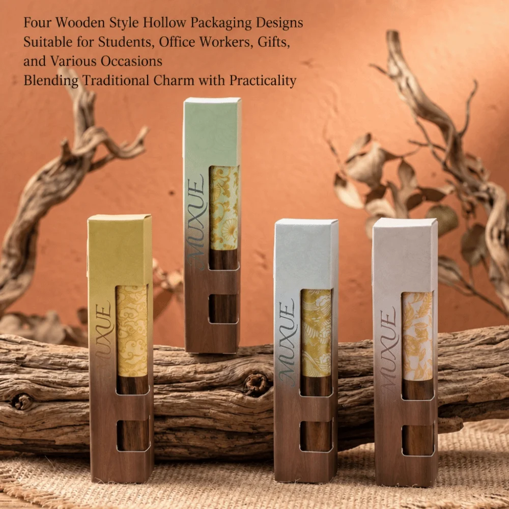 Durable Wood Chubby Gel Pen Vintage Floral Printed Smooth Writing Click Pen Neutral Pen School Office