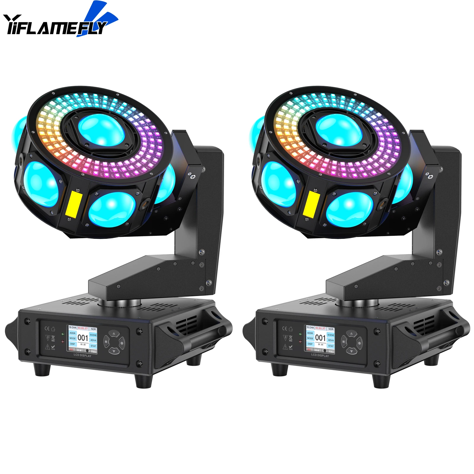 

Yiflamefly 2Pcs 200W Moving Head Light 4 LEDs RGBW 360°Rotation DJ Light DMX 512 19/25CH For Disco Wedding Parties Live Show Bar
