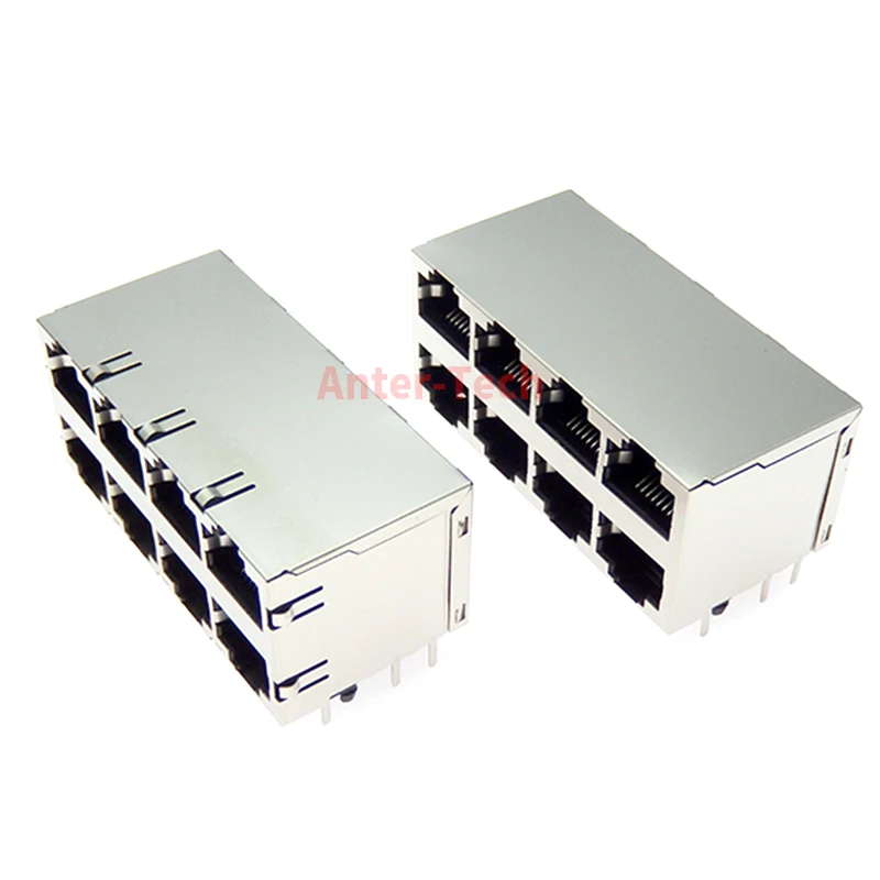 1PCS 8-port RJ45 8P8C female jack/socket connector 2*4 steel shielded network module with poppet without light 2X4network module