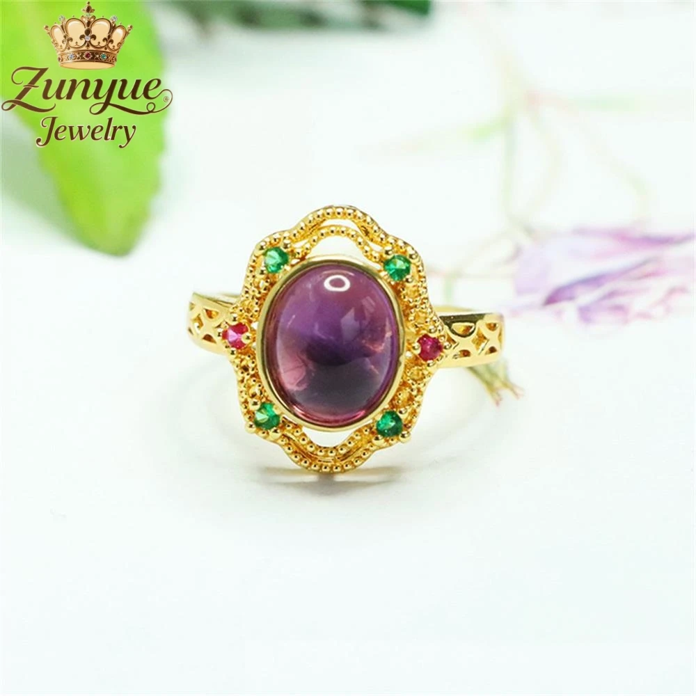 

High-End Natural Amethyst And Gemstone Hollow-Out Ring Luxury Quality Fashion Fine Jewelry Exquisite Elegant Popular Charms Gift