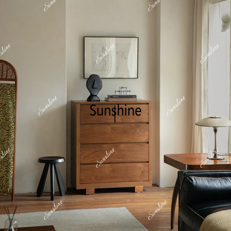 

Retro all solid wood chest, bedroom drawer cabinet, living room storage cabinet