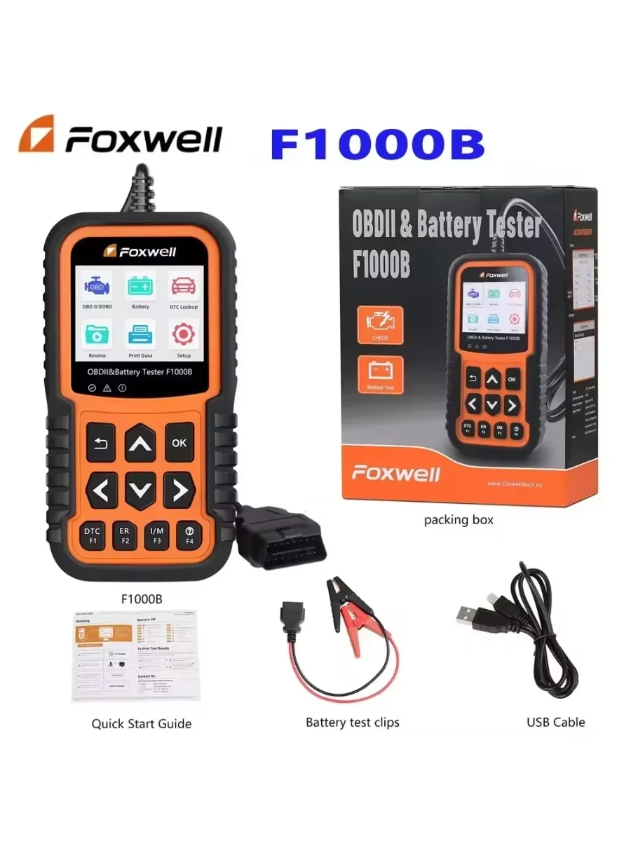 Foxwell F1000B CAN OBDII/EOBD Устройство считывания кодов и тестер батарей 2 в 1 Анализатор батарей 12 В Устройство считывания кодов OBD PK BT705 BT715 BT780