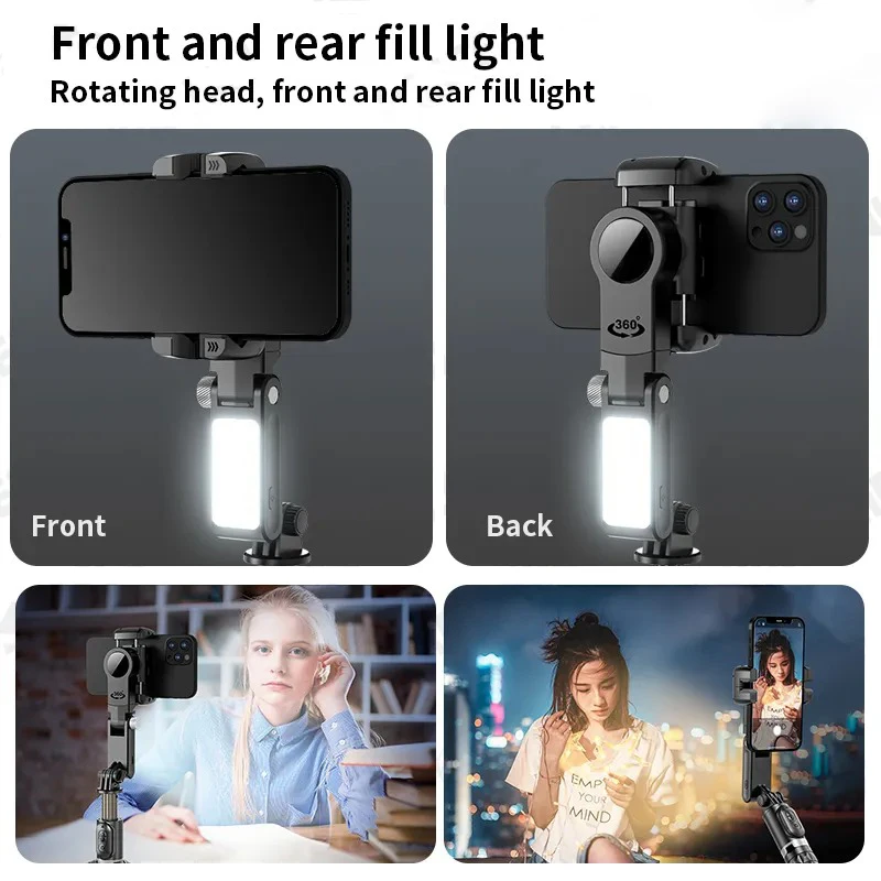 1-Axis Gimbal Selfie Stick Tripod with Remote Control, Auto Face Tracking Gimbal Stabilizer with Fill Light for iPhone Xiaomi