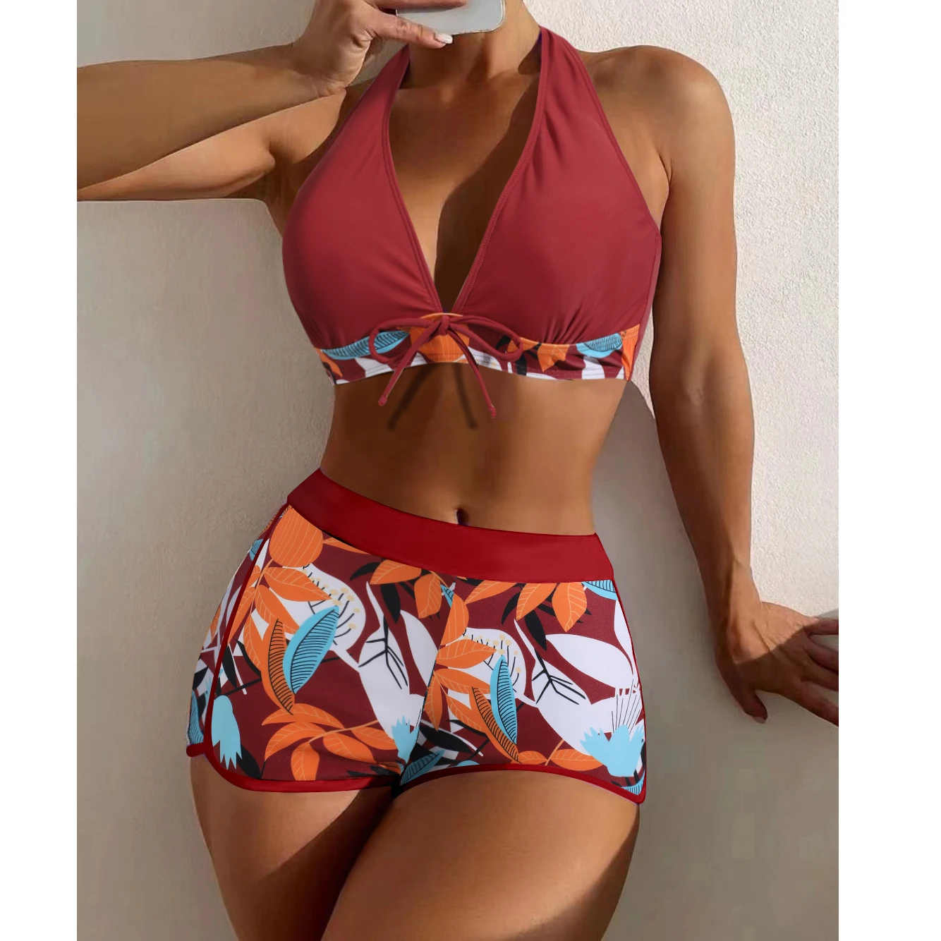 2XL Plus ขนาดชุดบิกินี่ชุดว่ายน้ําผู้หญิงแยกสีพิมพ์ Tankini ชุดว่ายน้ําขนาดใหญ่ชายหาดแฟชั่นชุดว่ายน้ําหญิง Beachwear