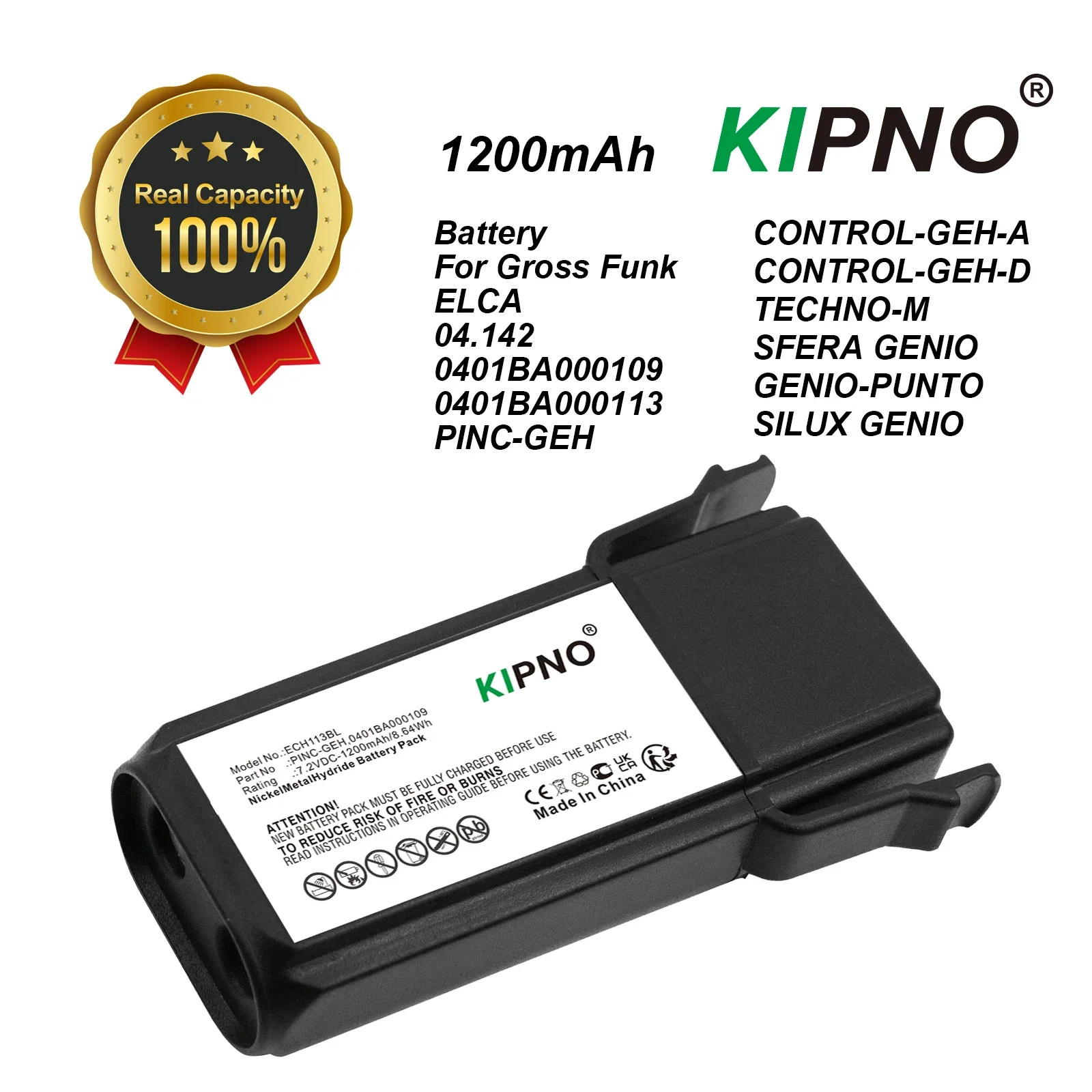 KIPNO 1200mAh Battery PINC-GEH for ELCA CONTROL-GEH-A, GEH-D, Techno-M, GENIO-M, GENIO-PUNTO, Sfera, Genio-Silux,PINC-GEH